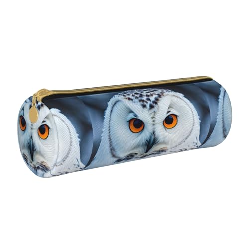 BKDODKS Federmäppchen aus Leder mit Schneeeule und Augen, für Erwachsene, für Herren und Damen, mit Reißverschluss, leicht von BKDODKS