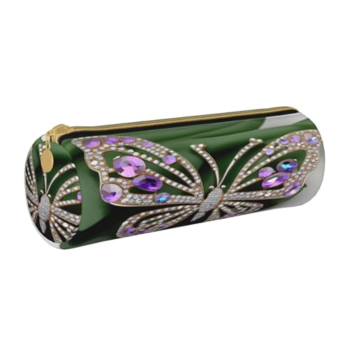 BKDODKS Federmäppchen aus Leder mit Strass-Schmetterlings-Aufdruck, für Herren und Damen, mit Reißverschluss, leicht von BKDODKS