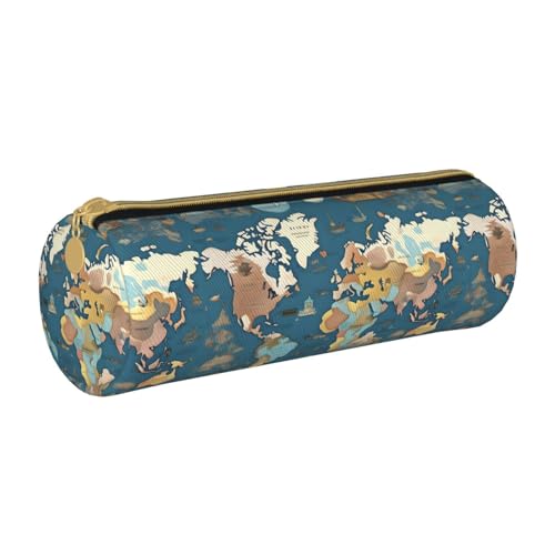 BKDODKS Federmäppchen aus Leder mit Weltkarten-Muster, für Erwachsene, für Herren und Damen, mit Reißverschluss, leicht von BKDODKS