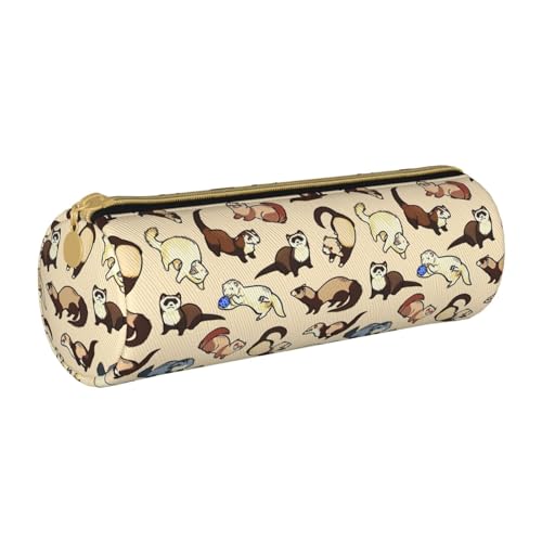 BKDODKS Federmäppchen aus Leder mit haarigem Frettchen-Aufdruck, für Herren und Damen, mit Reißverschluss, leicht von BKDODKS