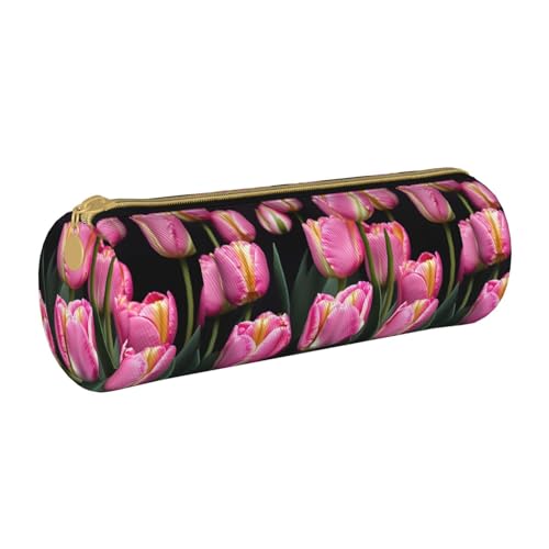 BKDODKS Federmäppchen aus Leder mit rotem Tulpenaufdruck, für Erwachsene, für Herren und Damen, mit Reißverschluss, leicht von BKDODKS