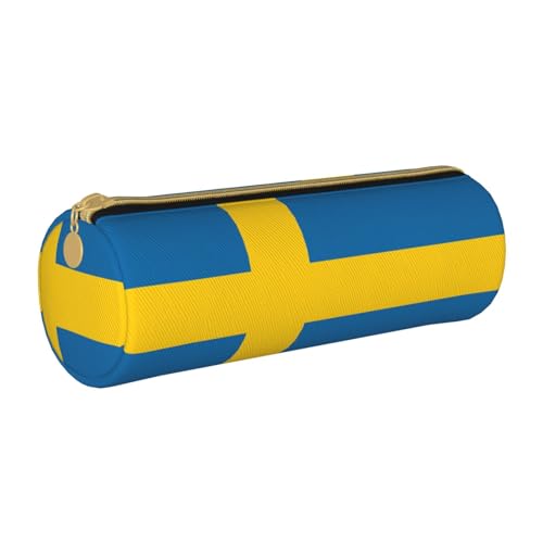 BKDODKS Federmäppchen aus Leder mit schwedischer Flagge, für Erwachsene, für Herren und Damen, mit Reißverschluss, leicht von BKDODKS