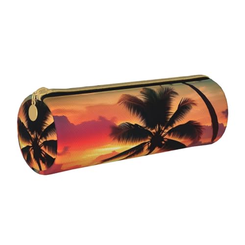 BKDODKS Federmäppchen aus Leder mit tropischem Strandpalmen-Druck, für Erwachsene, für Herren und Damen, mit Reißverschluss, leicht von BKDODKS