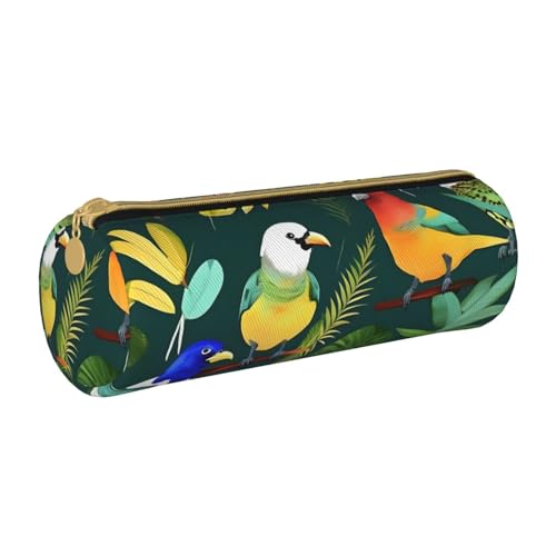 BKDODKS Federmäppchen aus Leder mit tropischen Vögeln und Pflanzen, für Erwachsene, mit Reißverschluss, leicht von BKDODKS