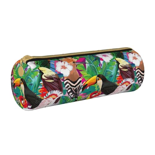 BKDODKS Federmäppchen aus Leder mit tropischen Vögeln und Pflanzen, für Erwachsene, mit Reißverschluss, leicht von BKDODKS