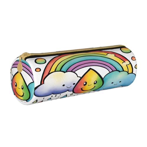 BKDODKS Federmäppchen für Erwachsene, Leder, Motiv: Regenbogenwolken, Regentropfen, mit Reißverschluss, leicht von BKDODKS