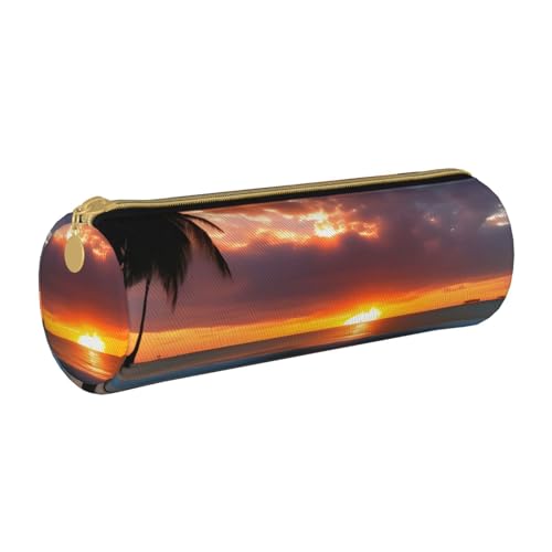 BKDODKS Federmäppchen für Erwachsene, Leder, Motiv: Sonnenuntergang und Strand, mit Reißverschluss, leicht von BKDODKS