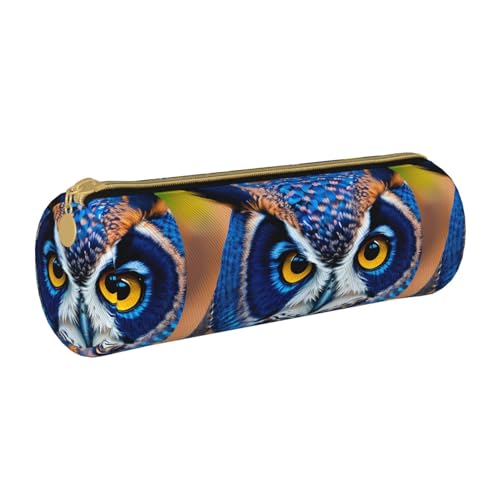 BKDODKS Federmäppchen für Erwachsene, Leder, Motiv: blaue Eule, mit Reißverschluss, leicht von BKDODKS