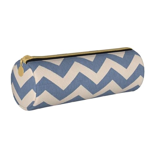 BKDODKS Federmäppchen für Erwachsene, Leder, gestreift, mit Reißverschluss, leicht, Blau / Beige von BKDODKS
