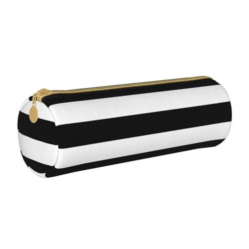 BKDODKS Federmäppchen für Erwachsene, Leder, gestreift, mit Reißverschluss, leicht, Schwarz / Weiß von BKDODKS