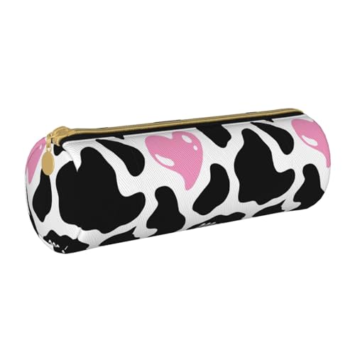 BKDODKS Federmäppchen für Erwachsene, Leder, mit Kuhmotiv, Schwarz / Weiß, mit Reißverschluss, leicht von BKDODKS