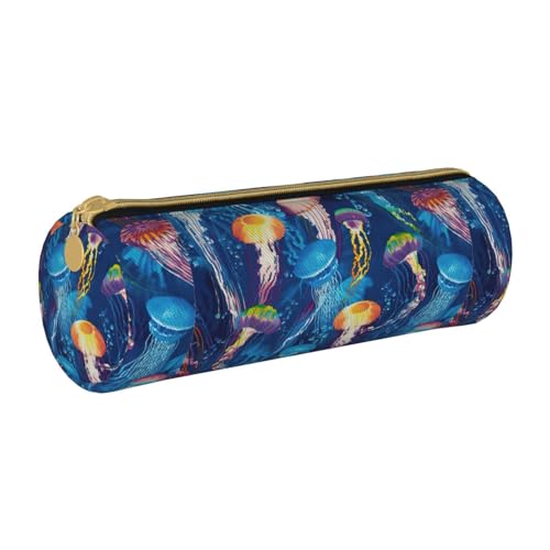 BKDODKS Federmäppchen für Erwachsene, Leder, mit buntem Quallen-Druck, für Herren und Damen, mit Reißverschluss, leicht von BKDODKS