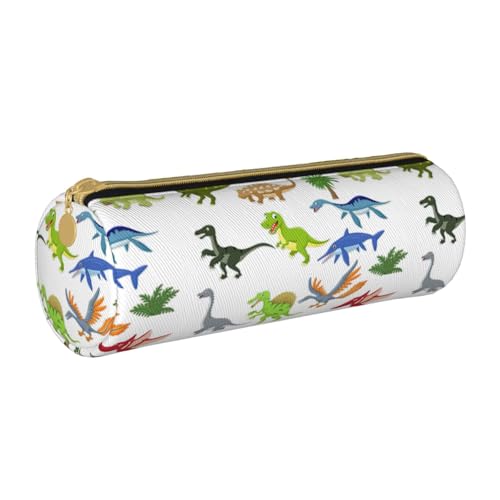 BKDODKS Federmäppchen mit Cartoon-Dinosaurier-Bildern, für Erwachsene, Leder, für Herren und Damen, mit Reißverschluss, leicht, weiß, Einheitsgröße von BKDODKS