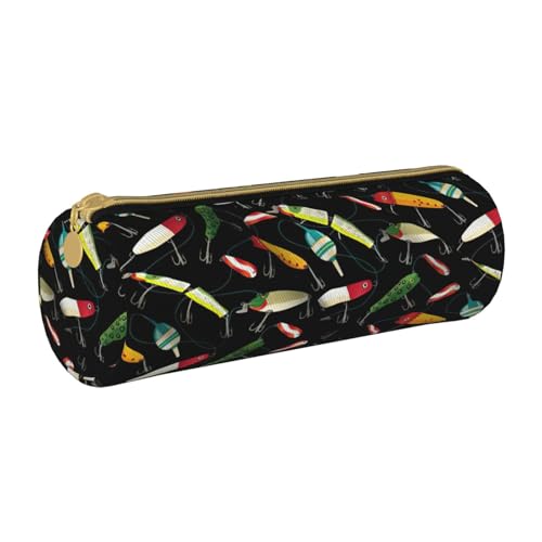 BKDODKS Federmäppchen mit Fischköderaufdruck, aus Leder, für Herren und Damen, mit Reißverschluss, leicht von BKDODKS