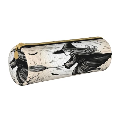 BKDODKS Federmäppchen mit Halloween-Hexen-Motiv, für Erwachsene, Leder, für Herren und Damen, mit Reißverschluss, leicht von BKDODKS