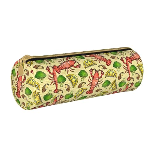 BKDODKS Federmäppchen mit Hummer- und Zitronenmuster, für Erwachsene, Leder, für Herren und Damen, Federmäppchen mit Reißverschluss, leicht von BKDODKS