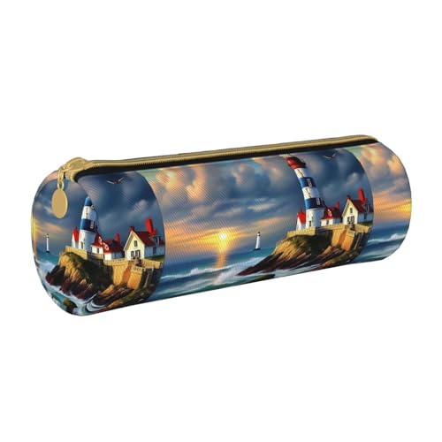 BKDODKS Federmäppchen mit Leuchtturm-Motiv, für Erwachsene, Leder, mit Reißverschluss, leicht von BKDODKS