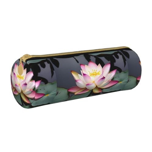 BKDODKS Federmäppchen mit Lotusblüten-Motiv, für Erwachsene, Leder, für Herren und Damen, mit Reißverschluss, leicht von BKDODKS