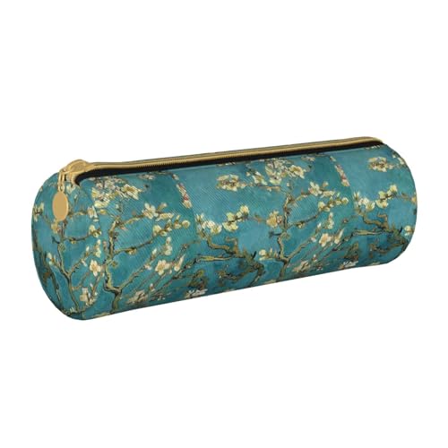 BKDODKS Federmäppchen mit Mandelblüten-Druck, Erwachsene, Leder, für Herren und Damen, mit Reißverschluss, leicht von BKDODKS