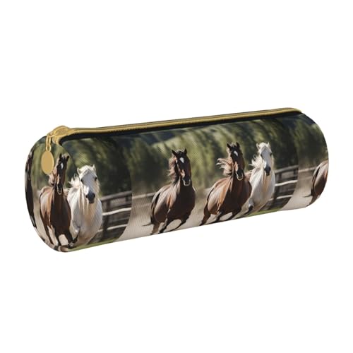 BKDODKS Federmäppchen mit drei laufenden Pferden, für Erwachsene, Leder, für Herren und Damen, mit Reißverschluss, leicht von BKDODKS