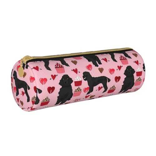 BKDODKS Federmäppchen mit rotem Pudel-Motiv, für Erwachsene, Leder, für Herren und Damen, mit Reißverschluss, leicht von BKDODKS