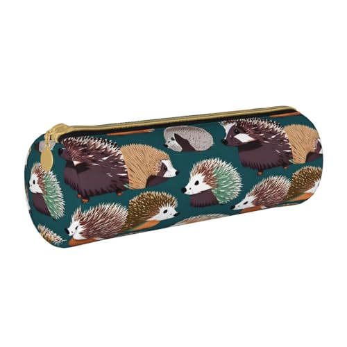 BKDODKS Federmäppchen mit vielen Igel-Aufdruck, für Erwachsene, Leder, für Herren und Damen, mit Reißverschluss, leicht von BKDODKS