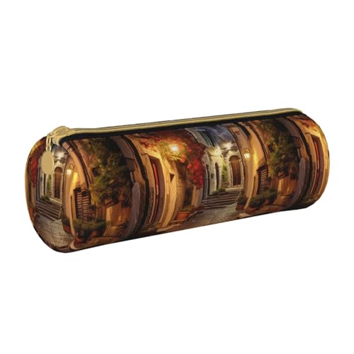 BKDODKS Italienisches Federmäppchen aus Leder mit altem Straßendruck, für Erwachsene, für Herren und Damen, mit Reißverschluss, leicht von BKDODKS