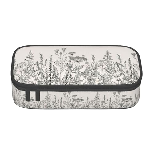 BKDODKS Multifunktionales Federmäppchen mit Blumenkräutern, botanischer Gravur, Schreibwaren, Aufbewahrungstasche, Zubehör für Erwachsene von BKDODKS