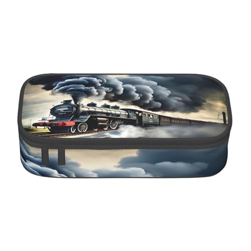 BKDODKS Multifunktionales Federmäppchen mit Dampfzug und Wolkendruck, Schreibwaren, Aufbewahrungstasche, Zubehör für Erwachsene von BKDODKS