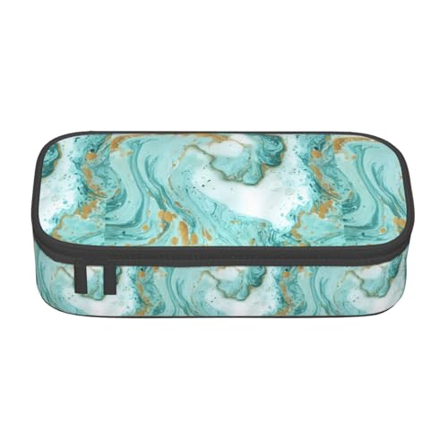 BKDODKS Multifunktionales Federmäppchen mit Marmor-Aufdruck, Türkis, Gold, Schreibwaren, Aufbewahrungstasche, Zubehör für Erwachsene von BKDODKS