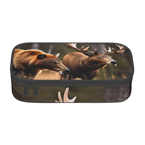 BKDODKS Multifunktionales Federmäppchen mit Wildtierjagd, Hirsch, Bär, Elch, Schreibwaren, Aufbewahrungstasche, Zubehör für Erwachsene von BKDODKS