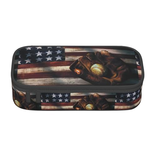 BKDODKS Multifunktionales Federmäppchen mit amerikanischer Flagge, Baseball-Druck, Schreibwaren, Aufbewahrungstasche, Zubehör für Erwachsene von BKDODKS