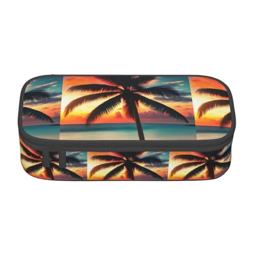 BKDODKS Multifunktionales Federmäppchen mit tropischem Strand, Palme, Sonnenuntergang, Schreibwaren, Aufbewahrungstasche, Zubehör für Erwachsene von BKDODKS