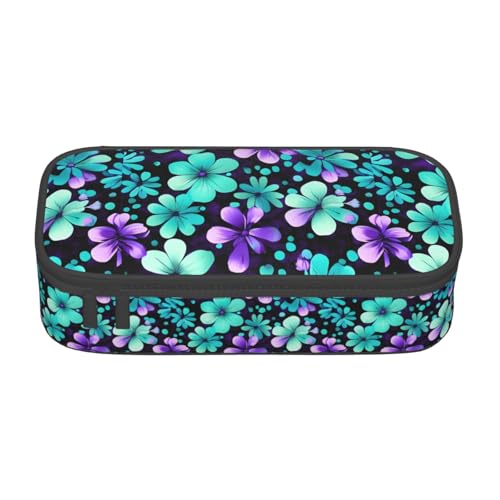 BKDODKS Multifunktionales Federmäppchen mit violetten und blaugrünen Blumen von BKDODKS