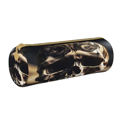 Federmäppchen mit Totenkopf-Motiv, Skelett-Knochen-Aufdruck, für Erwachsene, Leder, für Herren und Damen, mit Reißverschluss, leicht von BKDODKS