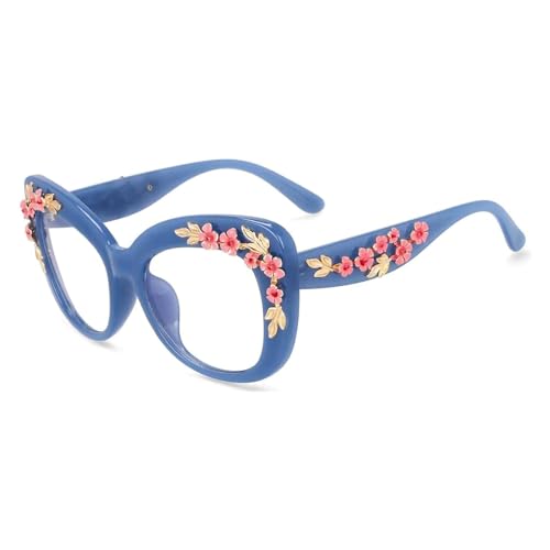BKEKM Brillenfassungen Tragbare Brillengestelle, extra große quadratische Brillengestelle, kreative Blumendekoration, Brillengestelle, linsenlose Brillen Leichtes von BKEKM