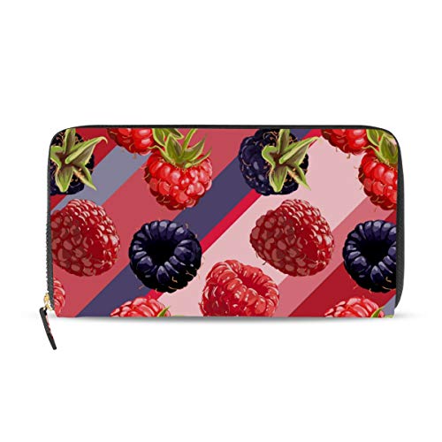 BKEOY Damen Geldbörse Leder lang Obst-Brombeeren-Muster Reißverschluss Geldbörse Kreditkarten-Etui von BKEOY