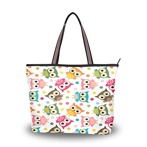 BKEOY Große Damen-Handtasche mit Eulen-Motiv, mit Reißverschluss, Einkaufstasche, Organizer, Gepäcktaschen, Mehrfarbig - multi - Größe: Medium von BKEOY