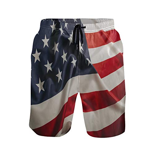 BKEOY Shorts American Flag Herren Strand Shorts Sommer schnell trocknend Surf Board Schwimmhose mit Netzfutter Gr. L/XL, multi von BKEOY