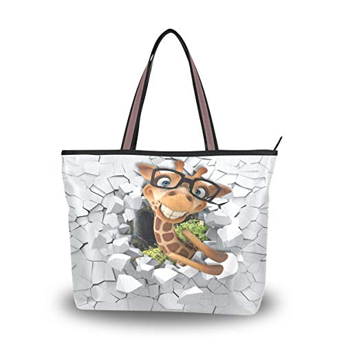 BKEOY große Damen-Handtasche, Schultertasche, niedliche 3D-Giraffe, Einkaufstasche, Organizer, Gepäck, Mehrfarbig - multi - Größe: Large von BKEOY