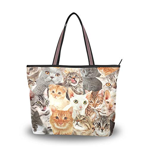 BKEOY große Damen-Handtasche / Schultertasche mit Tiermotiv, Katzenmotiv, mit Reißverschluss, Mehrfarbig - multi - Größe: Large von BKEOY