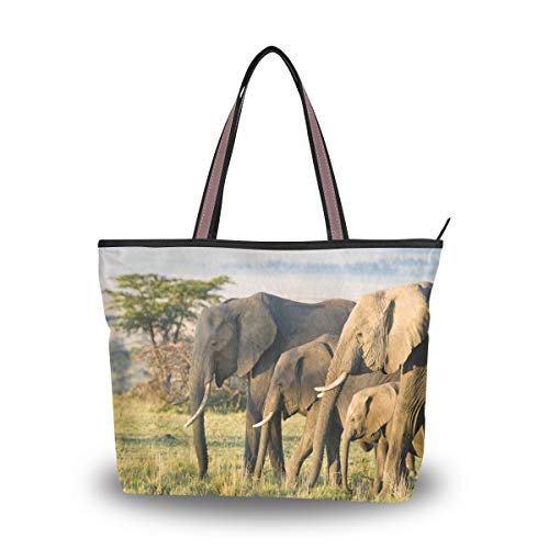 BKEOY große Damen-Handtasche Schultertasche Llaptop-Tasche Afrikanische Wildtiere Elefant Tote Reißverschluss Shopper Organizer Gepäck Taschen, Mehrfarbig - multi - Größe: Medium von BKEOY