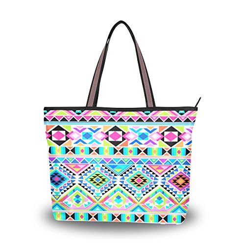 BKEOY große Damen-Handtasche Schultertasche Llaptop Tasche Azteken-geometrisches Muster Tote Reißverschluss Shopper Organizer Gepäck Taschen, Mehrfarbig - multi - Größe: Medium von BKEOY