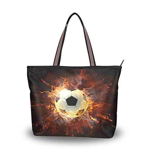 BKEOY große Damen-Handtasche Schultertasche kreativ Sport Feuer Fußball Tote Reißverschluss Shopper Organizer Gepäck Taschen, Mehrfarbig - multi - Größe: Large von BKEOY
