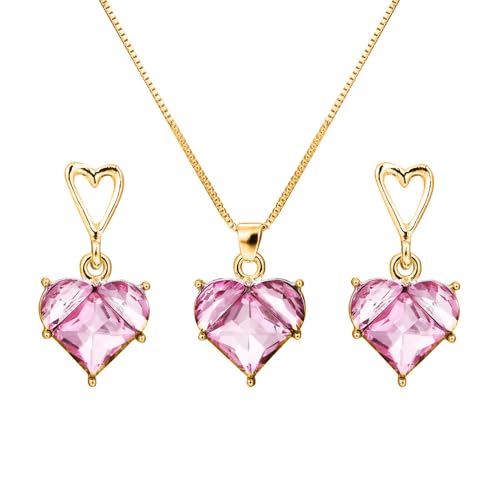 BKEPDY Herz Kristall Schmuckset Halskette Ohrringe Damen Anhänger Elegante Kette Schmuck Accessoires von BKEPDY