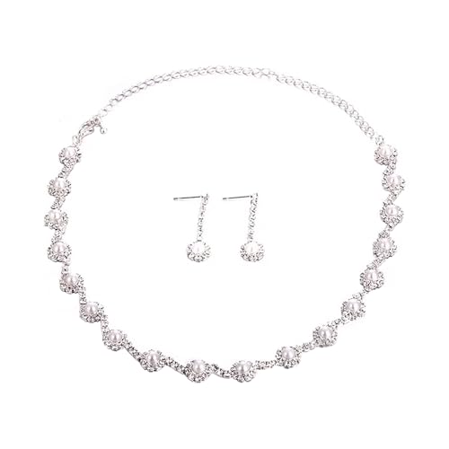 BKEPDY Wellenförmige Perlen Schmuckset Halskette Ohrringe Brautschmuck Hochzeitsschmuck Damenschmuck Elegantes Schmuckzubehör von BKEPDY