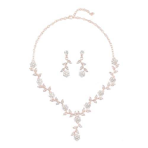 BKEPDY Blumen Schmuckset Halskette Ohrringe Kristall Strass Brautschmuck Hochzeit Damenschmuck Elegant Luxuriös von BKEPDY