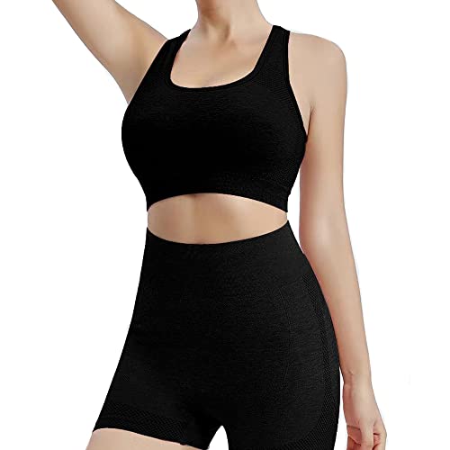 BKEPDY 2 Stück Sportanzüge Jogginganzug Sport Sets Damen Sport-BH Hohe Taille Kurze Hose Gym Set Fitness Workout Set Trainingsanzüge Sportbekleidung Jogging Yoga Outfit von BKEPDY