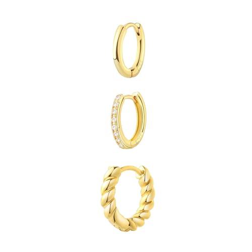 BKEPDY 3teiliges Creolen Set Huggie Ohrringe Zirkonia Twisted Hoops Damen Schmuck Edelstahl Klassisch Elegant Zeitlos von BKEPDY