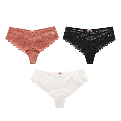 BKEPDY 3 Stück Unterhosen Damen Spitze Thong Slips Mehrpack Pantys Hipster Nahtlos Baumwolle Unterwäsche Tanga Atmungsaktiv Bequem von BKEPDY